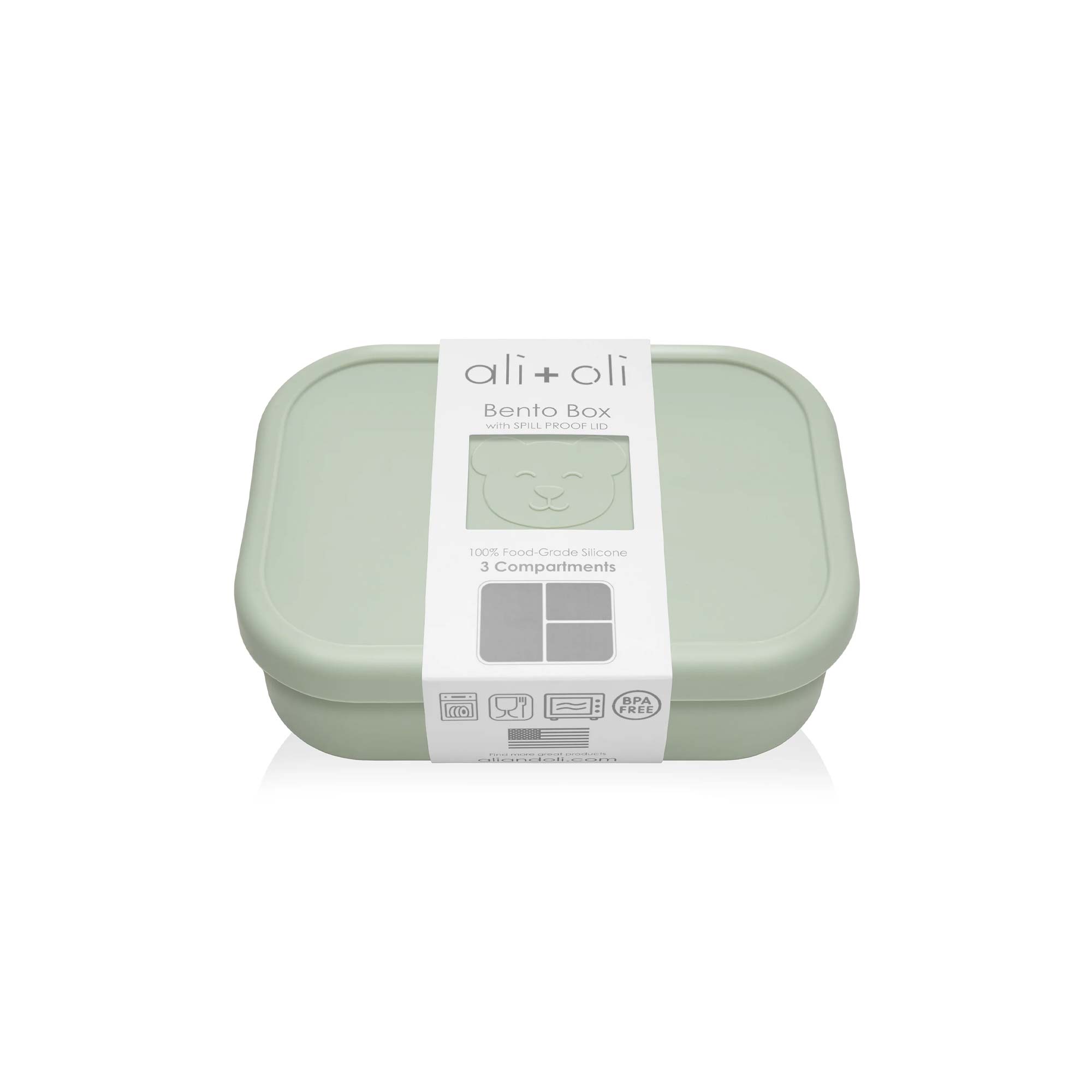 Ali+Oli Reusable Silicone Bento Box 3 Compartments Leakproof - Pine